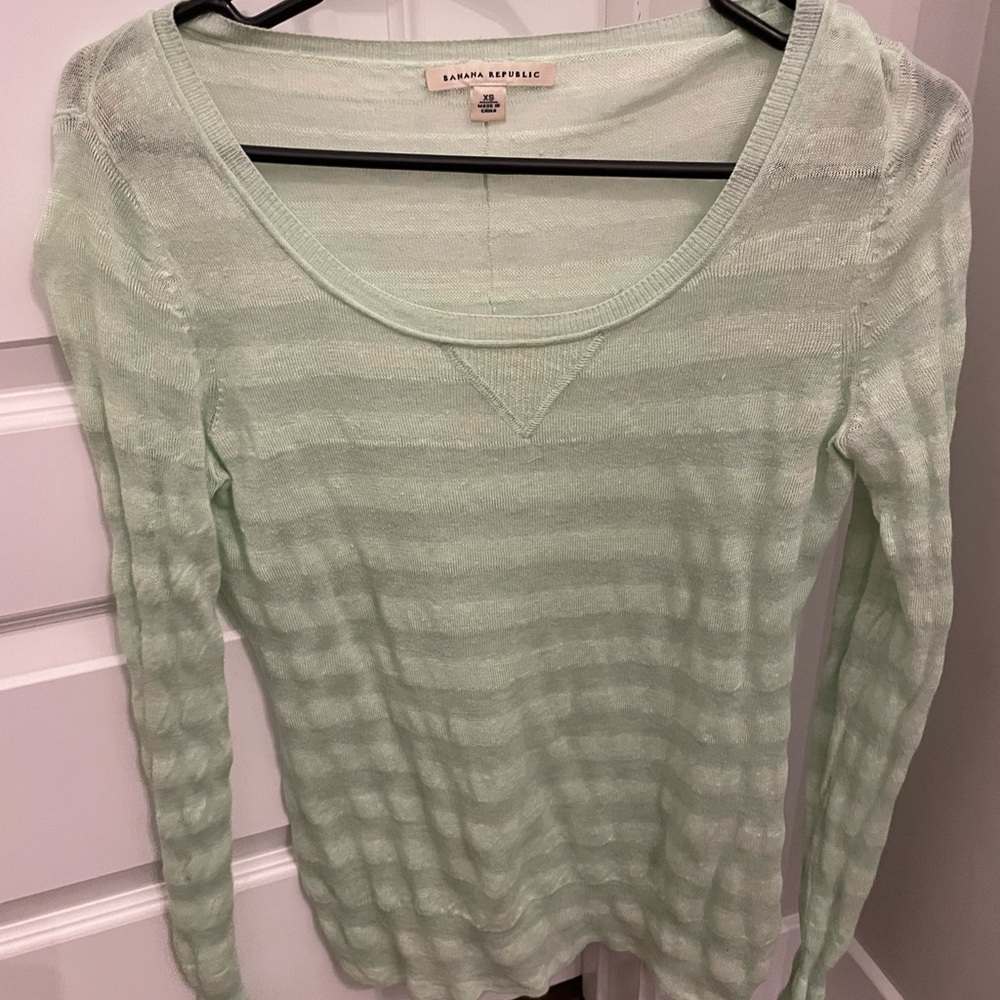 Banana Republic Linen/Cotton Light Green Striped Knit Top Size XS